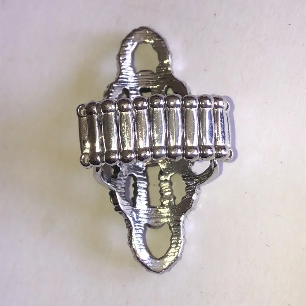 Elegant Silver Tone Crystal Filigree Boho Statement Ring